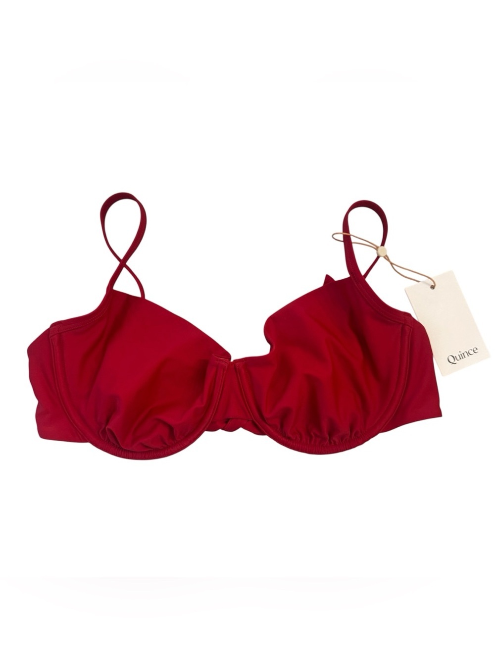 Quince Womens Red Tie Back Underwire Bikini Top with Adjustable Straps Sz XL NWT